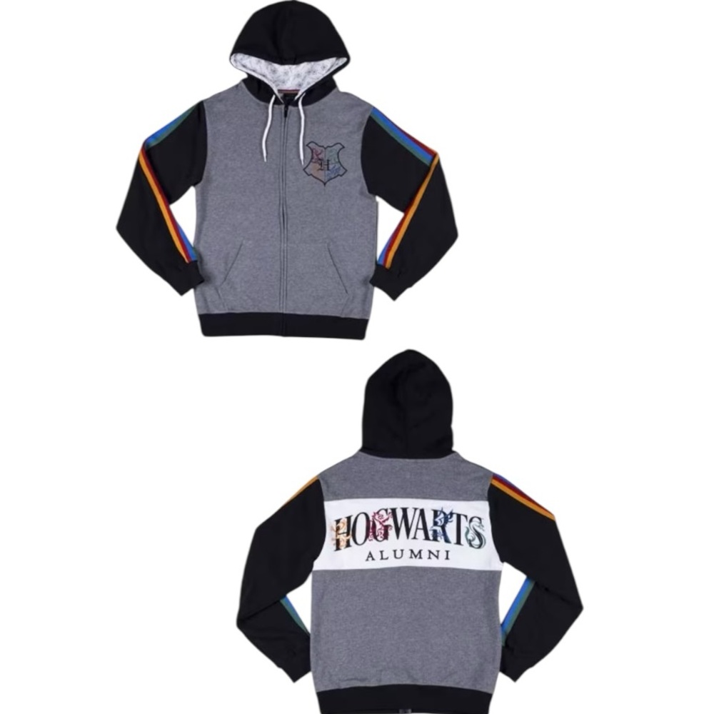 Wizarding World Harry Potter HOGWARTS ALUMNI Gray Zip Hoodie Men Size Small